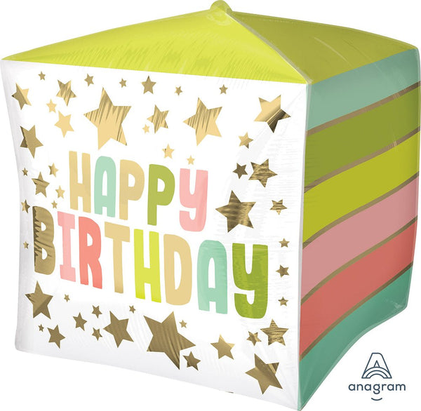 Foil Balloon Colorful Triangles B'day Cubez 16inch - balloonsplaceusa