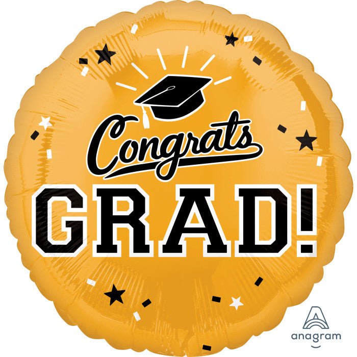 Foil Balloon Congrats Grad Gold 18inch - balloonsplaceusa