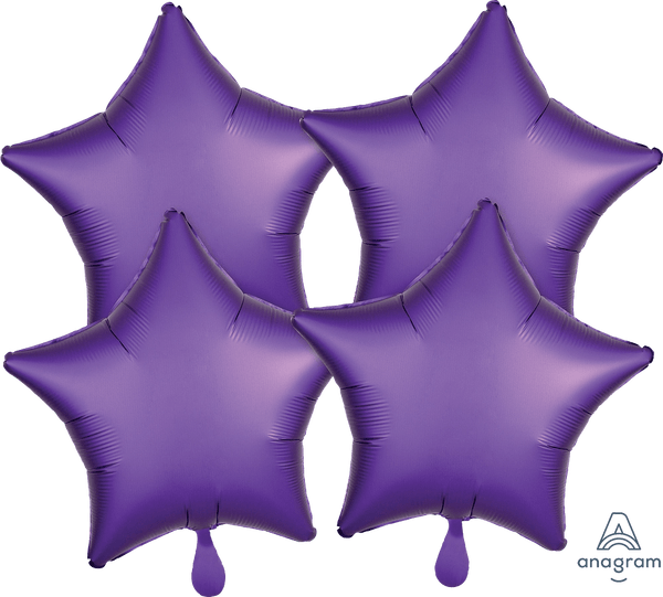 Foil Balloon Ct Satin Luxe Purple Royale Stars 18inch - balloonsplaceusa