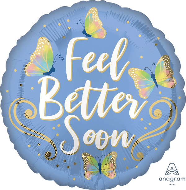 Foil Balloon Feel Better Butterflies 18inch - balloonsplaceusa