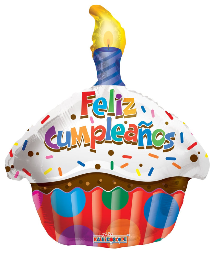 Foil Balloon Feliz Cumplean~os Cupcake W/ Candle 18inch - balloonsplaceusa