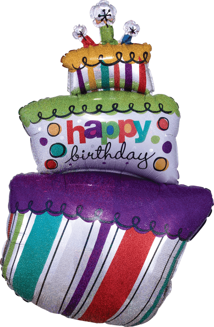 Foil Balloon Funky Birthday Cake Holographic 37inch - balloonsplaceusa
