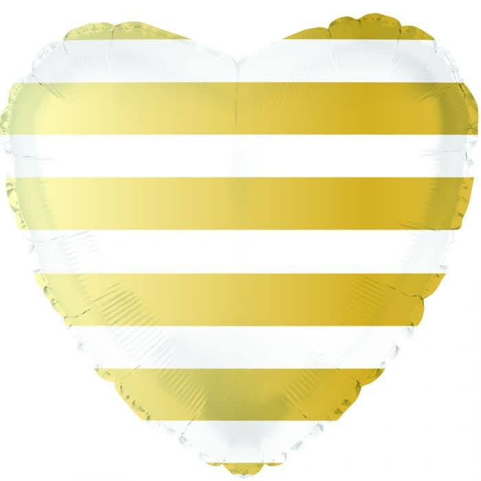 Foil Balloon Gold Stripes Heart 18inch - balloonsplaceusa