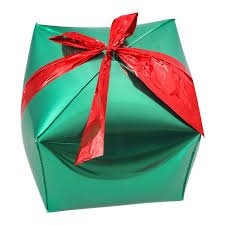 Foil Balloon Green Cubez Christmas Gift Box w red Ribbon 22inch - balloonsplaceusa