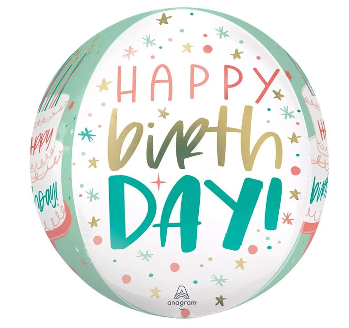 Foil Balloon Happy Birthday Cake Day Orbz 16inch - balloonsplaceusa