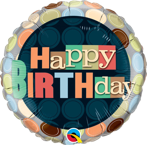 Foil Balloon Happy Birthday Dots 18inch - balloonsplaceusa