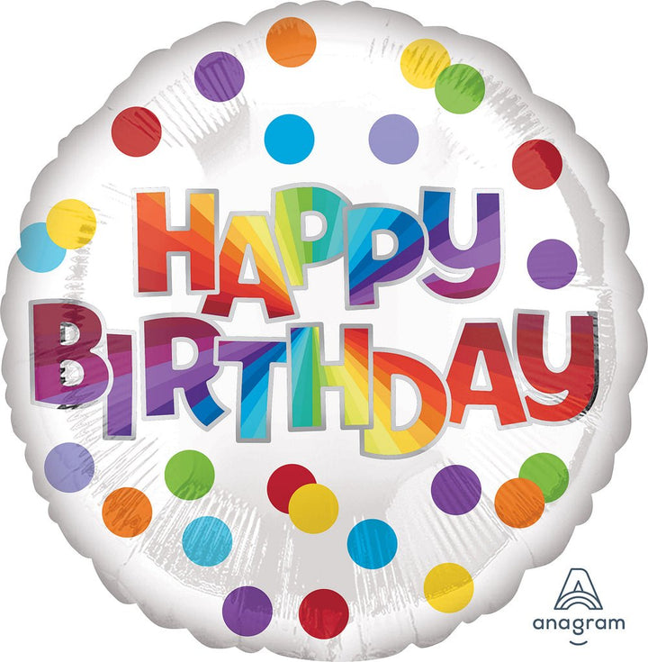 Foil Balloon Happy Birthday Dots Of Color 18inch - balloonsplaceusa