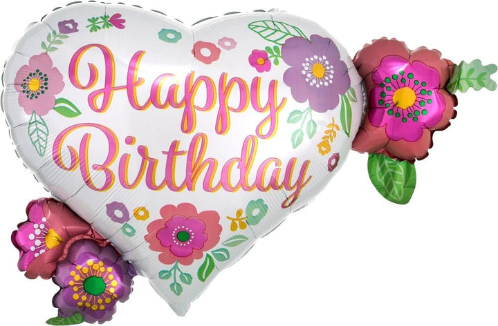 Foil Balloon Happy Birthday Floral Print Supershape 27inch - balloonsplaceusa