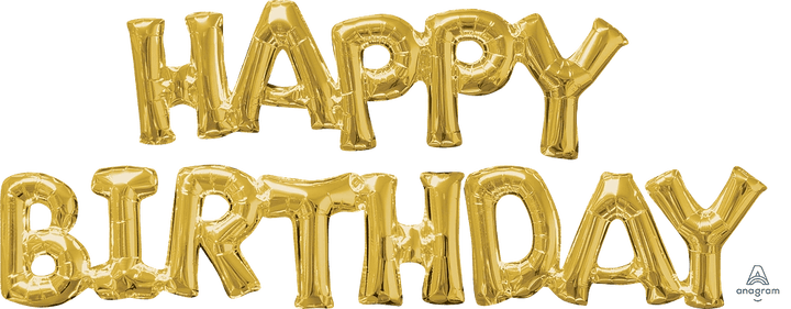 Foil Balloon Happy Birthday Gold 70inch - balloonsplaceusa