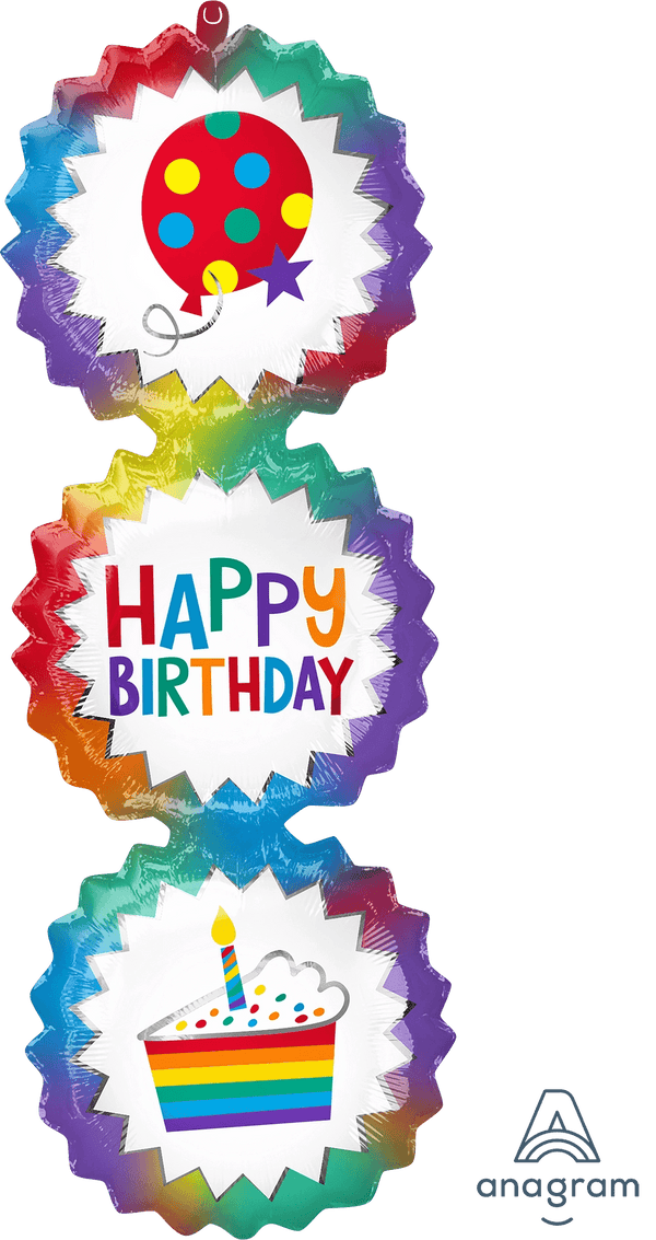 Foil Balloon Happy Birthday Ombre Bursts 38inch - balloonsplaceusa