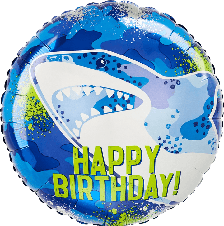 Foil Balloon Happy Birthday Shark 18inch - balloonsplaceusa