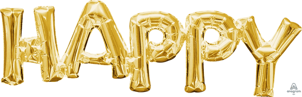 Foil Balloon Happy in Gold 30inch - balloonsplaceusa