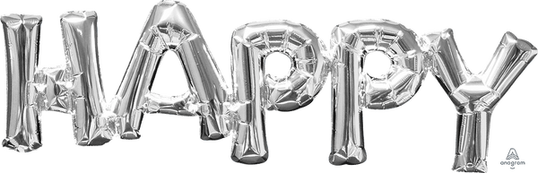 Foil Balloon Happy in Silver 30inch - balloonsplaceusa