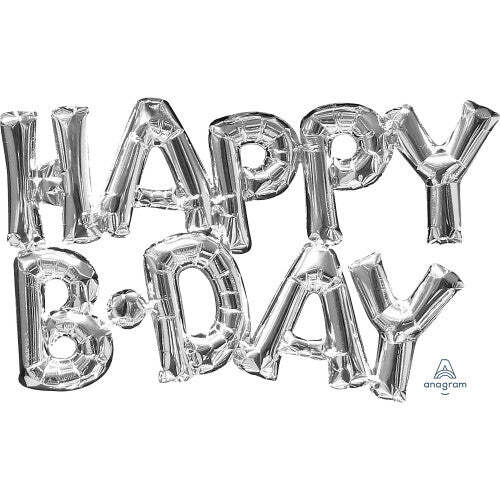 Foil Balloon Happyb Day Silver 30inch - balloonsplaceusa