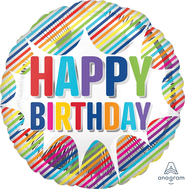 Foil Balloon Hbd Striped Burst Jumbo 28inch - balloonsplaceusa