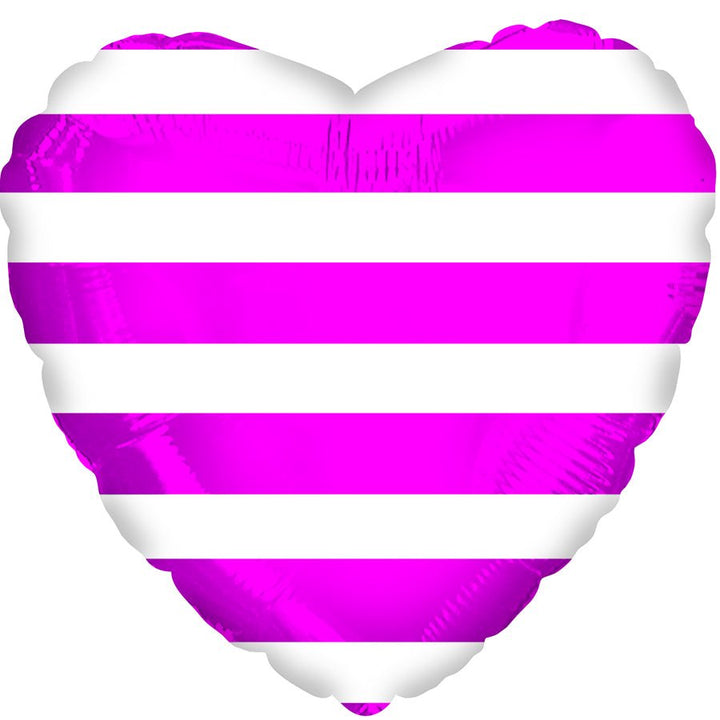 Foil Balloon Hot Pink Stripes Heart 18inch - balloonsplaceusa