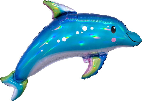 Foil Balloon Iridescent Blue Dolphin Holographic 29inch - balloonsplaceusa