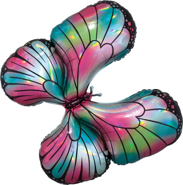 Foil Balloon Iridescent Teal & Pink Butterfly 30inch - balloonsplaceusa
