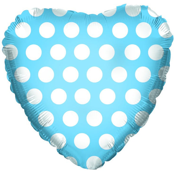 Foil Balloon Light Blue Heart Polka Dots 18inch - balloonsplaceusa