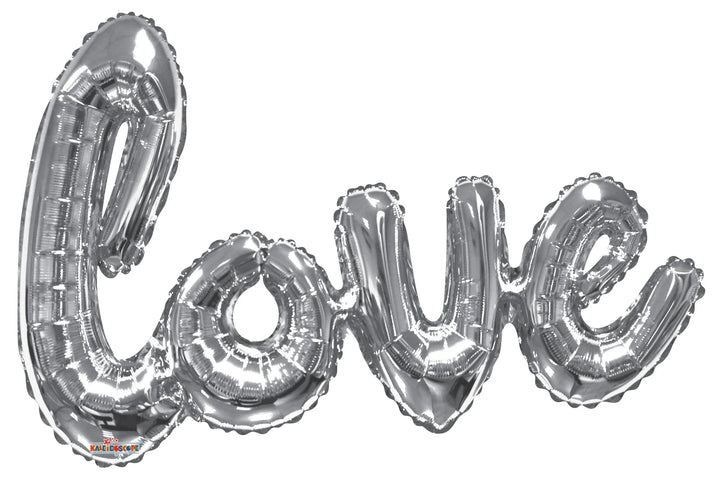 Foil Balloon Love Script In Silver 36inch - balloonsplaceusa