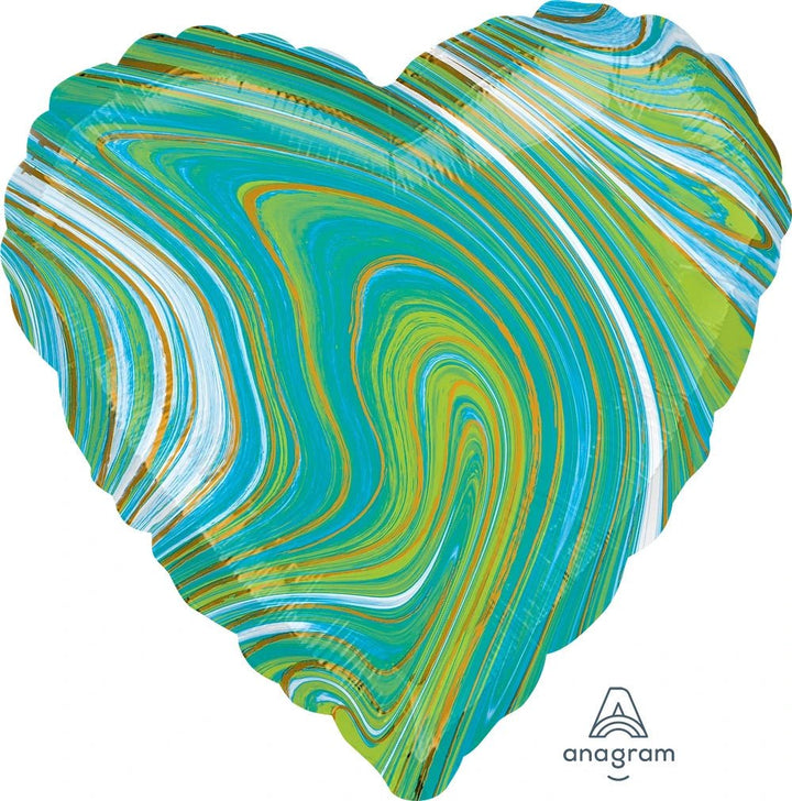 Foil Balloon Marblez Blue Green Heart 18inch - balloonsplaceusa