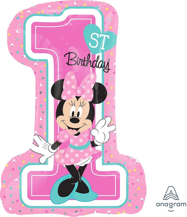 Foil Balloon Minnie 1st Birthday 28inch - balloonsplaceusa