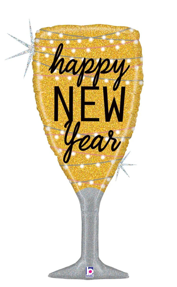 Foil Balloon New Year Glass of Bubbly 37inch - balloonsplaceusa