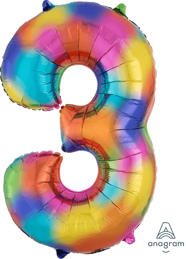 Foil Balloon Number Rainbow Splash 34inch - balloonsplaceusa