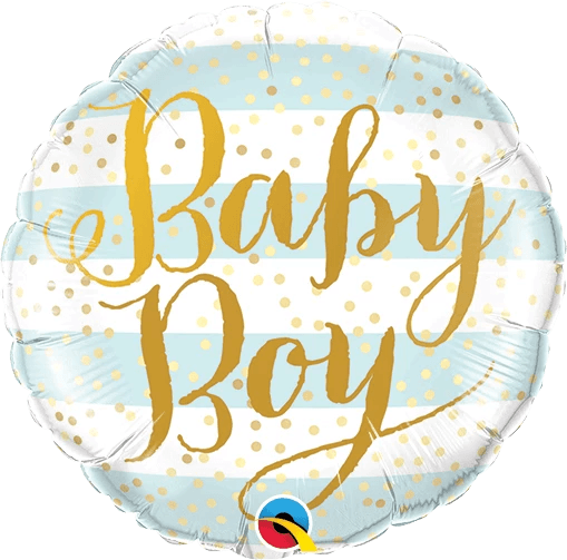 Foil Balloon O Baby Boy Stripes & Script 18oinch - balloonsplaceusa