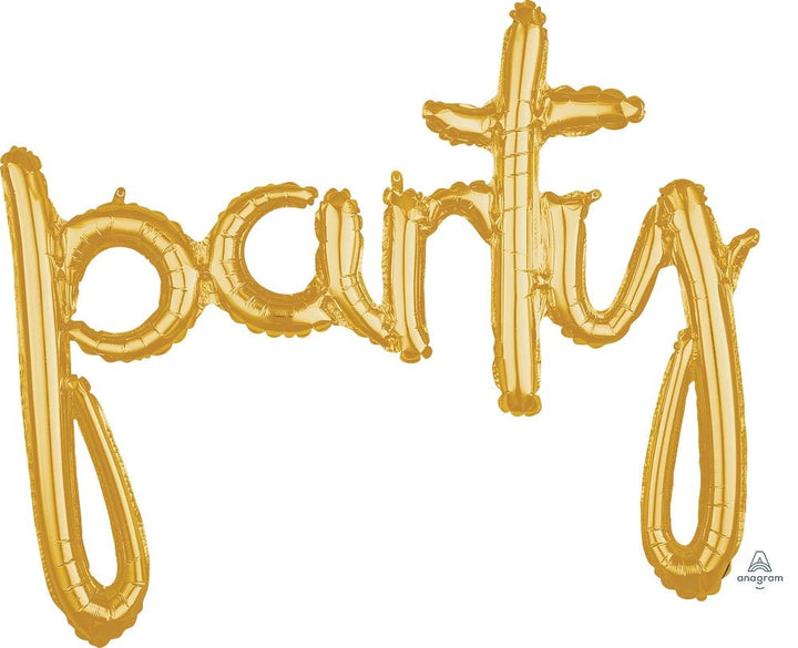 Foil Balloon `Party` Script In Gold 39inch - balloonsplaceusa