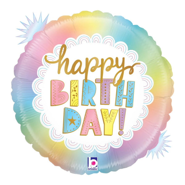 Foil Balloon Pastel Opal Happy Birthday 18inch - balloonsplaceusa