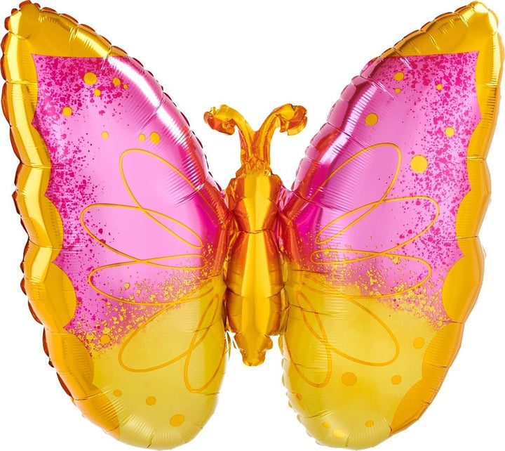 Foil Balloon Pink &Amp; Yellow Butterfly Supershape 25inch - balloonsplaceusa