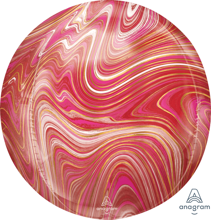 Foil Balloon Red &Amp; Pink Marble Orbz 16inch - balloonsplaceusa