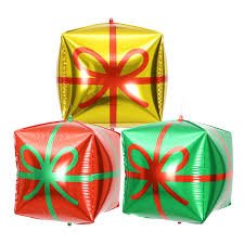 Foil Balloon Red Cubez Christmas Gift Box W Green Ribbon 18inch - balloonsplaceusa