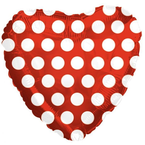 Foil Balloon Red Heart Polka Dots 18inch - balloonsplaceusa