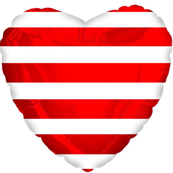 Foil Balloon Red Stripes Heart 18inch - balloonsplaceusa