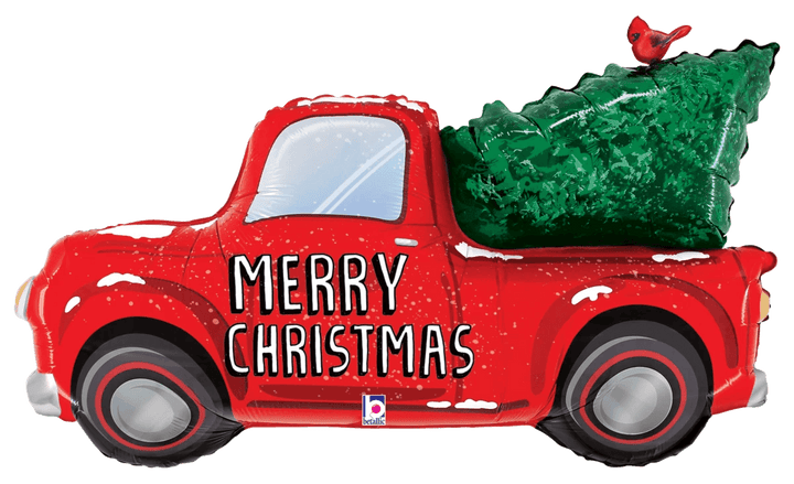 Foil Balloon Red Truck Christmas 41inch - balloonsplaceusa