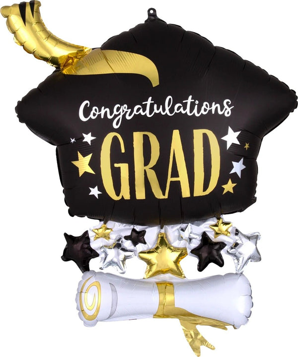 Foil Balloon Satin Grad Cap & Diploma 25inch - balloonsplaceusa