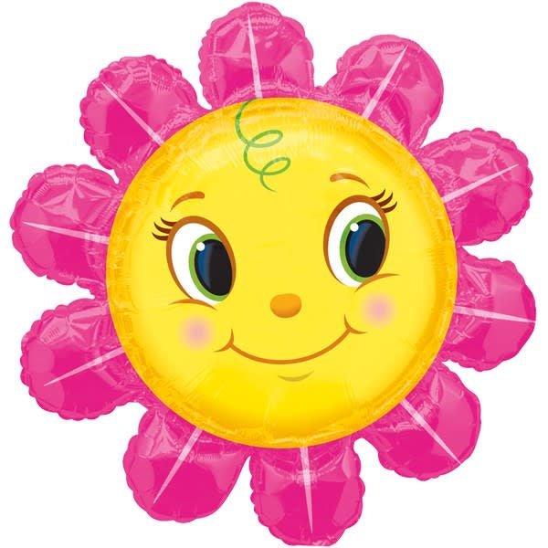 Foil Balloon Shape Smiley Pink Flower 29inch - balloonsplaceusa