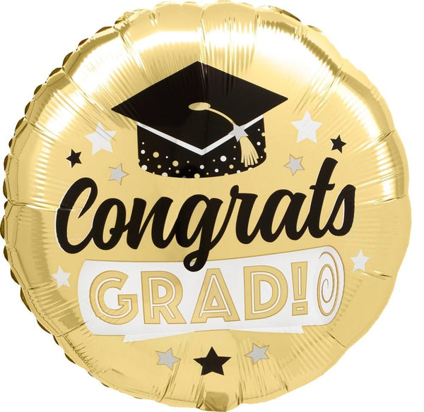 Foil Balloon Shiny Gold Congrats Graduation 18inch - balloonsplaceusa