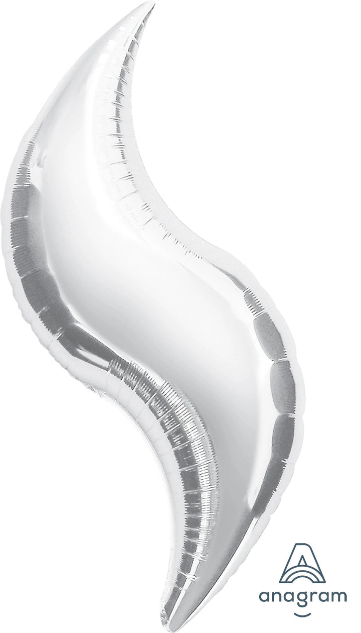 Foil Balloon Silver Curve 36inch - balloonsplaceusa