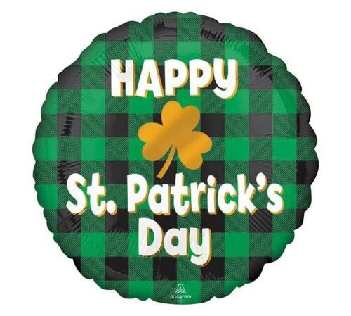 Foil Balloon St. Patrick's Day Plaid 18inch - balloonsplaceusa