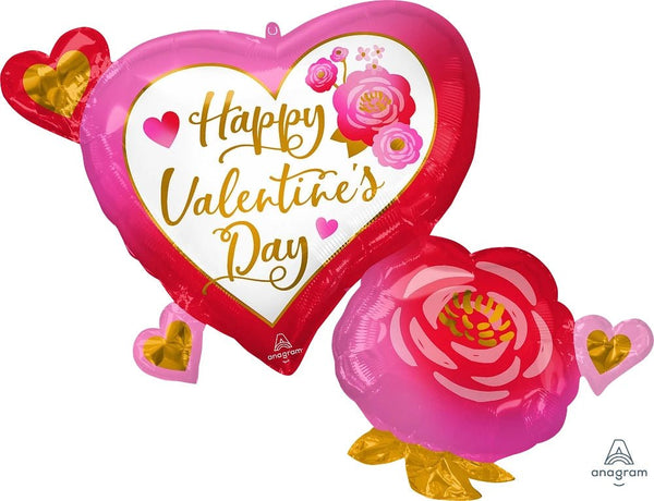 Foil Balloon Valentine Hearts & Roses 32inch - balloonsplaceusa