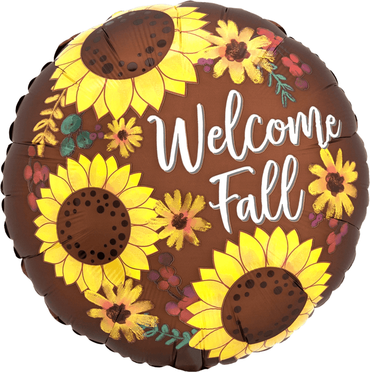 Foil Balloon Welcome Fall Satin Sunflowers 18inch - balloonsplaceusa