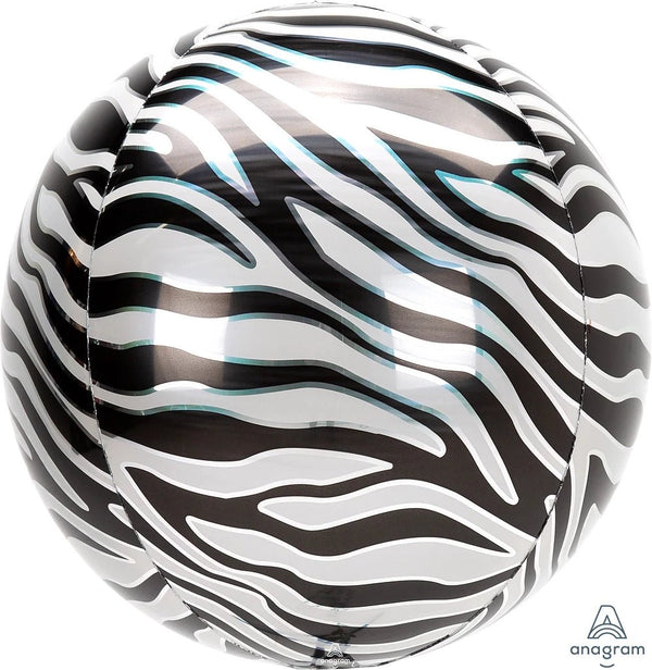 Foil Balloon Zebra Print Animalz Orbz 16inch - balloonsplaceusa