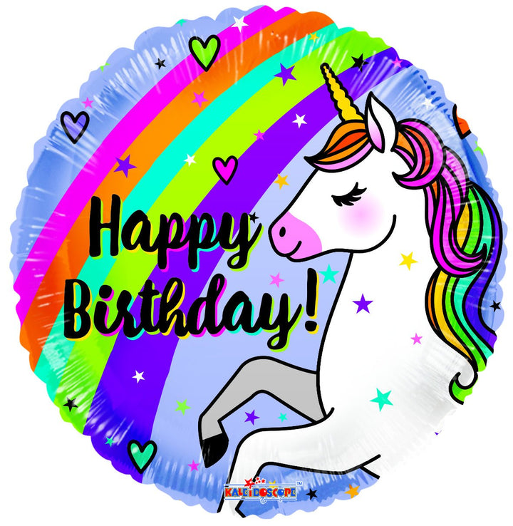 Foil BalloonHappy Birthday Unicorn &Amp; Rainbow 18inch - balloonsplaceusa