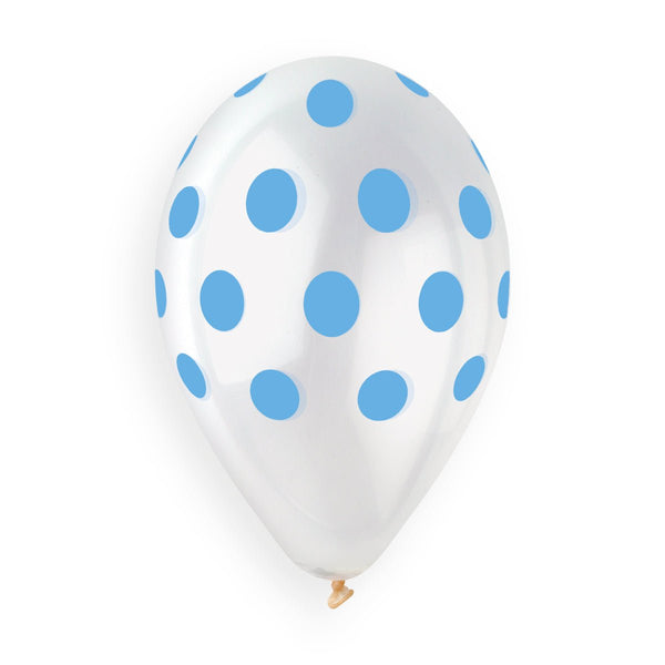 Gemar Latex Balloon #000 Clear Polka Dots Blue Printed 12inch 50 Count Crystal Color - balloonsplaceusa