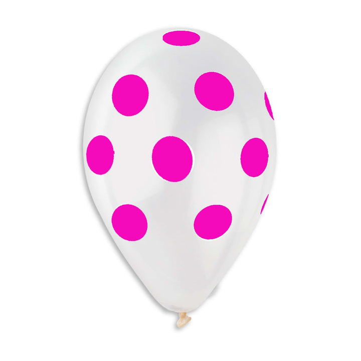 Gemar Latex Balloon #000 Clear Polka Dots Fuchsia Printed 12inch 50 Count Crystal Color - balloonsplaceusa