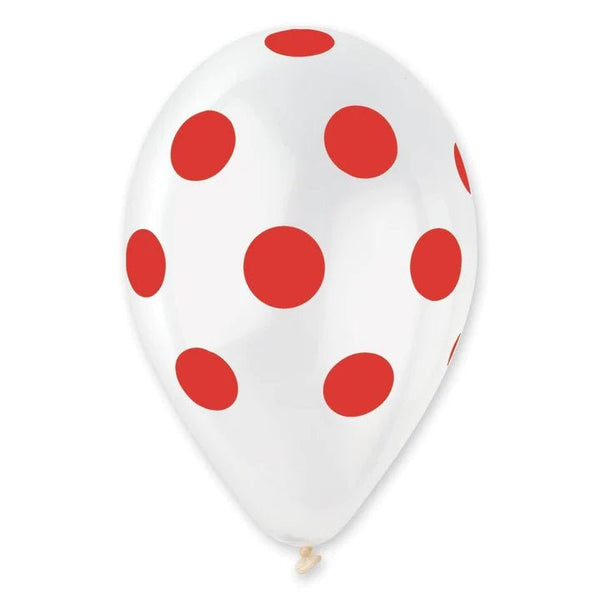 Gemar Latex Balloon #000 Clear Polka Dots Red Printed 12inch 50 Count Crystal Color - balloonsplaceusa