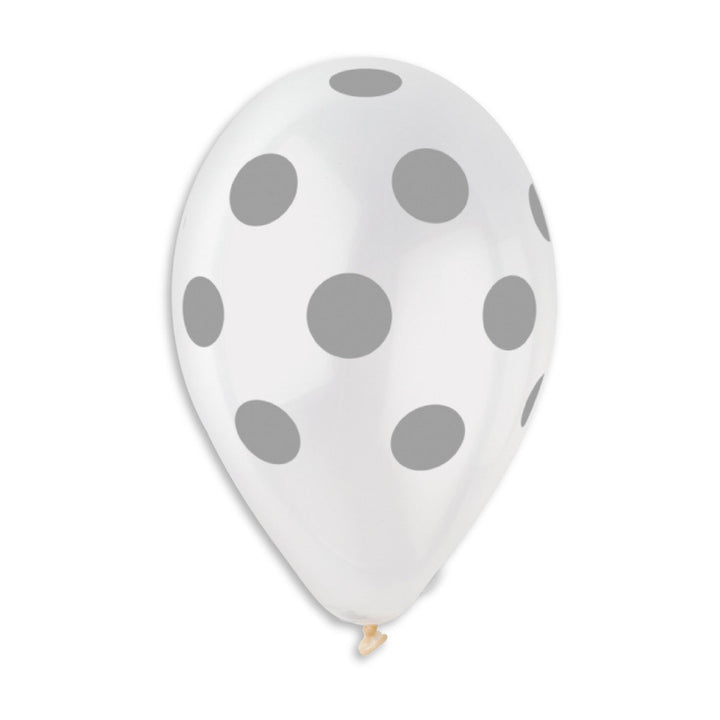 Gemar Latex Balloon #000 Clear Polka Dots Silver Printed 12inch 50 Count Crystal Color - balloonsplaceusa